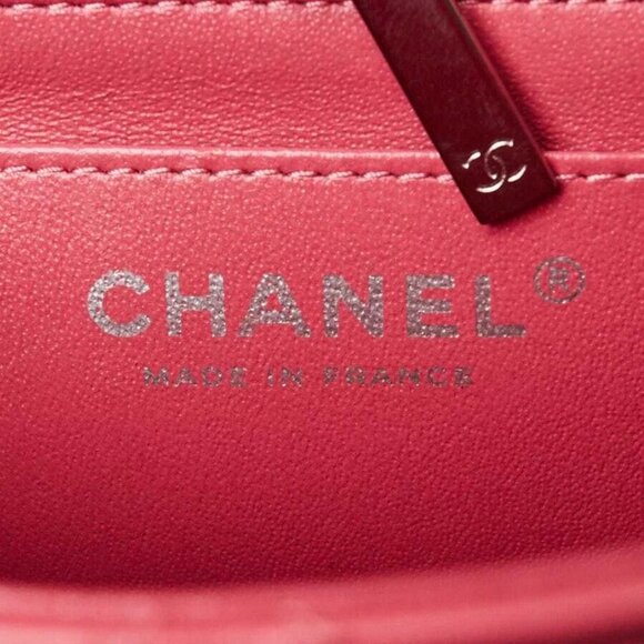 Chanel Pink Quilted Lambskin Leather Classic Square Mini Flap Bag - Picture 8 of 10